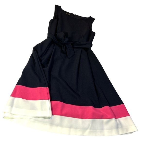 Jones New York Sleeveless Tri-Color Stretch Crepe Dress Tie Navy Size 6 NEW NWT - Picture 8 of 16